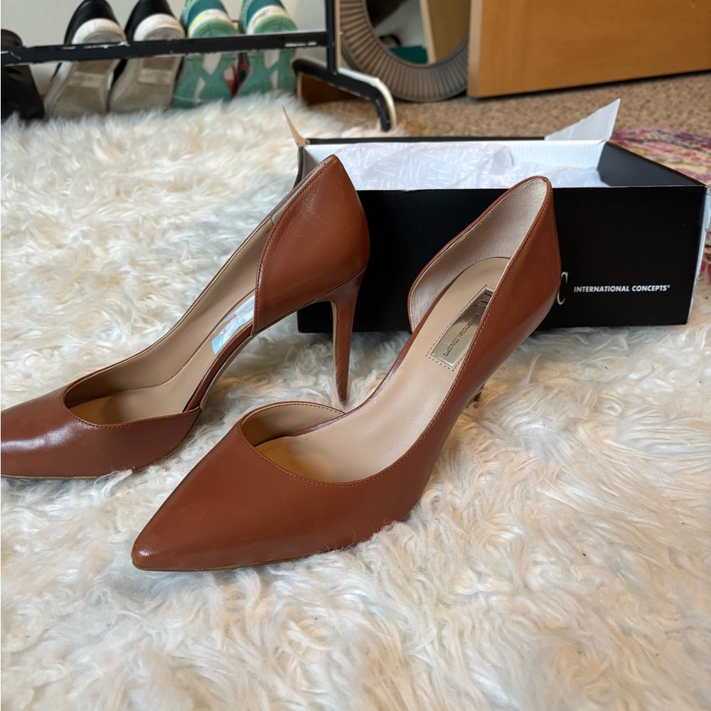 INC International Concepts Brown Leather Stiletto Heels